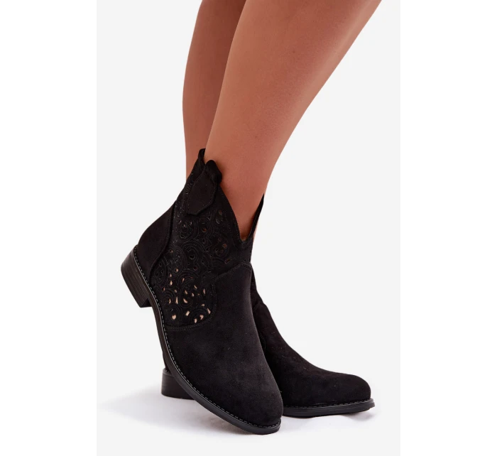 Dámské otevřené kotníkové boty na nízkém podpatku model 21961114 Černé - S.Barski Dámské otevřené kotníkové boty na nízkém podpatku model 21961114 Černé - S.Barski