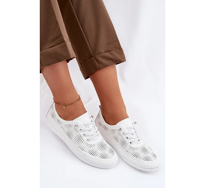 Kožené síťované dámské polobotky LR61-7083 Bílé