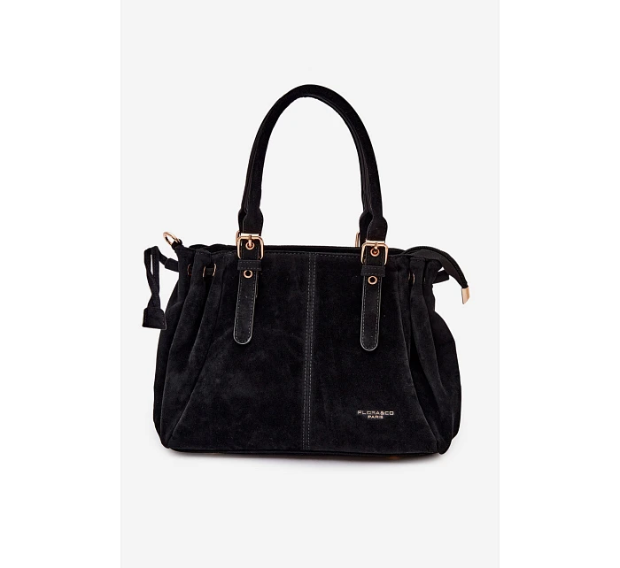 Kožená kabelka z ekologického semiše černá model 22111516 - Flora&Co