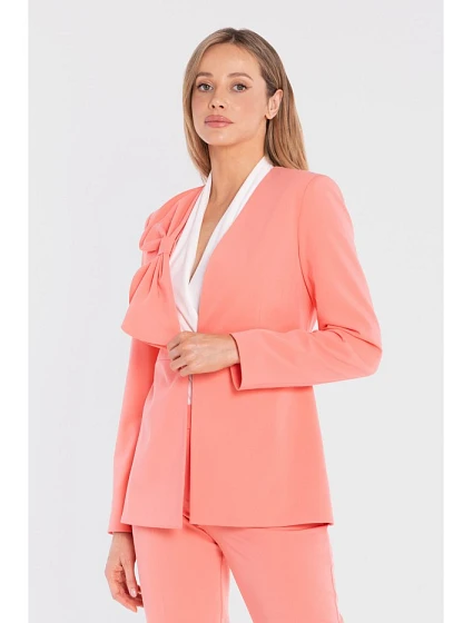 Elegantní sako s ozdobnou mašlí  růžové model 22152256 - STYLOVE