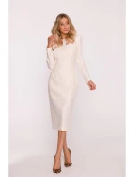 Tužkové šaty s ozdobnými rameny kost model 22290548 - STYLOVE Tužkové šaty s ozdobnými rameny kost model 22290548 - STYLOVE
