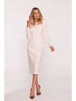Ceruzkové šaty s ozdobnými ramenami S412 slonovinová kosť - Stylove