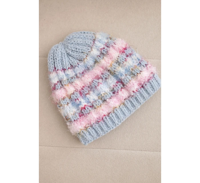 Dámska zimná čiapka s farebným vláknom a elastickou šnúrkou K352 modrá