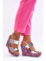 Damskie Sandałki Na Koturnie Srebrne Calderia Damskie Sandałki Na Koturnie Srebrne Calderia