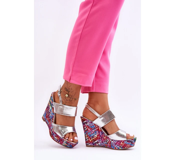 Damskie Sandałki Na Koturnie Srebrne Calderia Damskie Sandałki Na Koturnie Srebrne Calderia