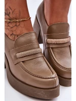 Skórzane Półbuty Na Słupku Z Ozdobą Ciemnobeżowe Lemar Gelanor Skórzane Półbuty Na Słupku Z Ozdobą Ciemnobeżowe Lemar Gelanor