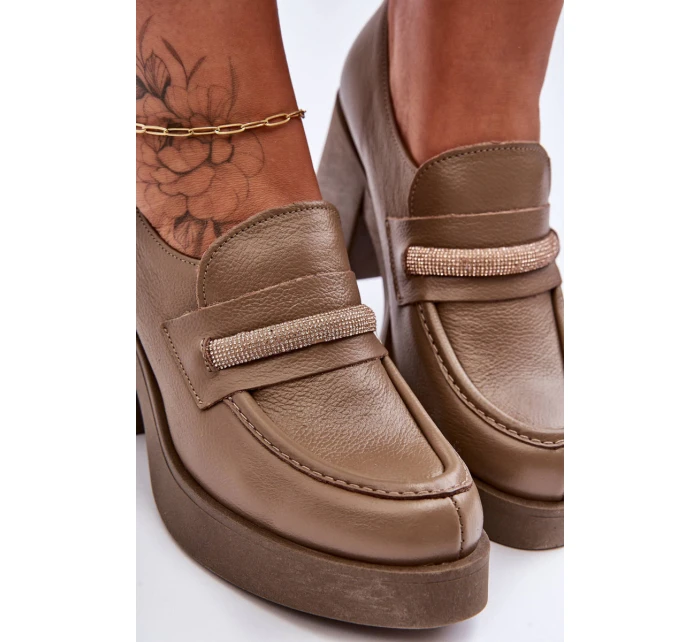 Skórzane Półbuty Na Słupku Z Ozdobą Ciemnobeżowe Lemar Gelanor Skórzane Półbuty Na Słupku Z Ozdobą Ciemnobeżowe Lemar Gelanor