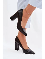 Lodičky na podpatku z eko kůže model 22100625 Černé - SERGIO LEONE Lodičky na podpatku z eko kůže model 22100625 Černé - SERGIO LEONE