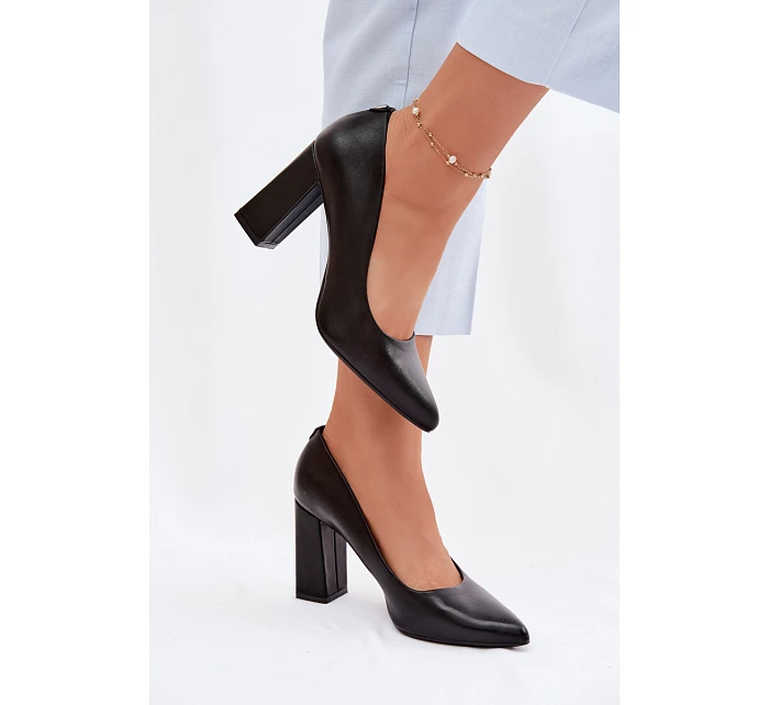 Lodičky na podpatku z eko kůže model 22100625 Černé - SERGIO LEONE Lodičky na podpatku z eko kůže model 22100625 Černé - SERGIO LEONE