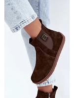 Dámské kožené semišové polobotky model 22320417 na zip čokoládové - EVENTO