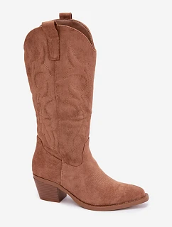 Dámské Kožené Kozačky na Podpatku Camel model 22320949 - Boto