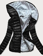 Čierna prešívaná dámska bunda s kapucňou (B9561)