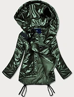 Dámska krátka zimná bunda s obličkami zelená (omdl-018)