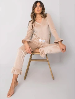 Dámske velúrové pyžamo s dlhým rukávom Goodlookin beige (7394)