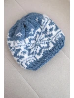 Dámska zimná vlnená čiapka s nórskym vzorom K354 jeans+white