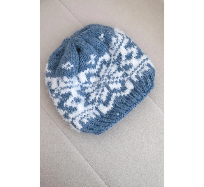 Dámska zimná vlnená čiapka s nórskym vzorom K354 jeans+white
