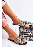 Damskie Gumowe Klapki Z Kokardą Czarno-Szare Meriden Damskie Gumowe Klapki Z Kokardą Czarno-Szare Meriden