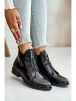 Lakierowane Botki Na Zamek Ocieplane Płaski Obcas S.Barski HY42-717 Czarne