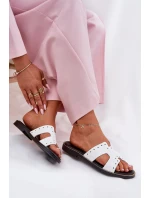 Zazoo 40326 Lakierowane Damskie Klapki Z Ozdobnymi Wycięciami Białe