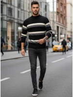 Pánsky pruhovaný sveter s polovičným rolákom čierny FashionStreet WX2127