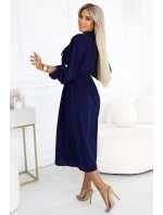 model 21208909 Midi košilka se zlatými knoflíky a vázáním ZELENÁ - numoco basic