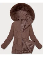 Dámska zimná plus size bunda v čokoládovej farbe s kapucňou S'west (B8300-14) Dámska zimná plus size bunda v čokoládovej farbe s kapucňou S'west (B8300-14)