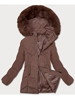 Dámská zimní plus size bunda v čokoládové barvě s kapucí model 21248349 - S'WEST Dámská zimní plus size bunda v čokoládové barvě s kapucí model 21248349 - S'WEST