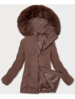 Dámská zimní plus size bunda v čokoládové barvě s kapucí model 21248349 - S'WEST