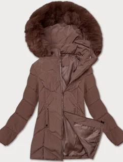 Dámská zimní plus size bunda v čokoládové barvě s kapucí model 21248349 - S'WEST