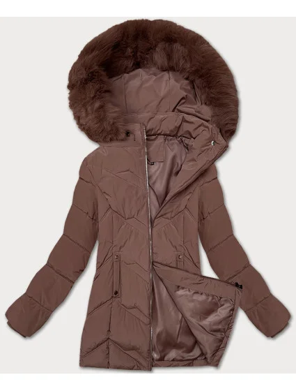 Dámska zimná plus size bunda v čokoládovej farbe s kapucňou S'west (B8300-14) Dámska zimná plus size bunda v čokoládovej farbe s kapucňou S'west (B8300-14)