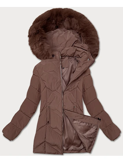 Dámská zimní plus size bunda v čokoládové barvě s kapucí model 21248349 - S'WEST Dámská zimní plus size bunda v čokoládové barvě s kapucí model 21248349 - S'WEST