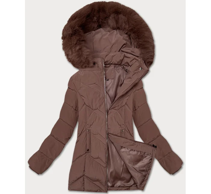 Dámska zimná plus size bunda v čokoládovej farbe s kapucňou S'west (B8300-14) Dámska zimná plus size bunda v čokoládovej farbe s kapucňou S'west (B8300-14)