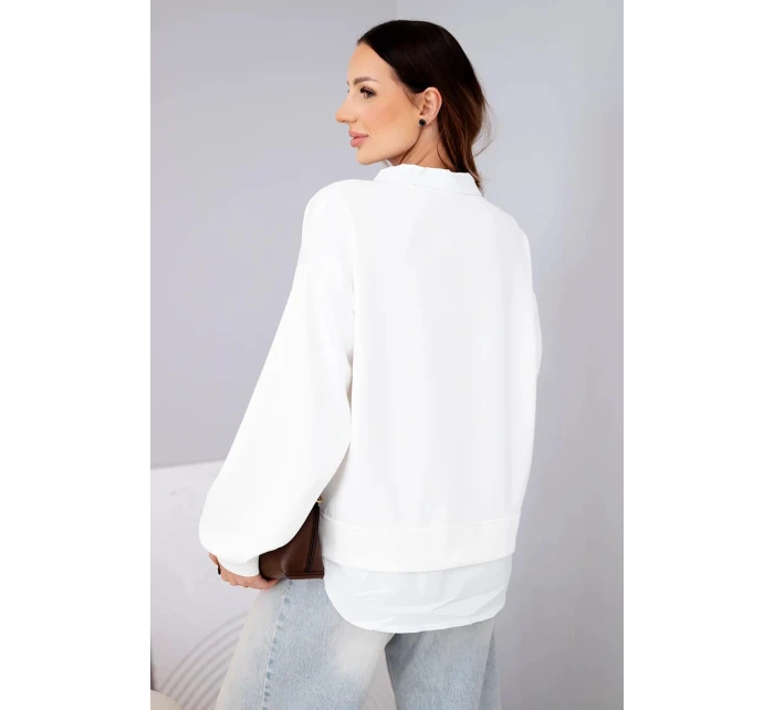 Dámska maslová viskózna mikina s košeľovou vložkou biela