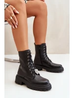 Botki Workery Damskie Eko Skórzane Z Przypinkami Czarne Kristines Botki Workery Damskie Eko Skórzane Z Przypinkami Czarne Kristines