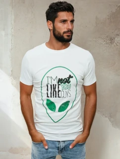 Pánske biele tričko s potlačou FashionStreet RX4154