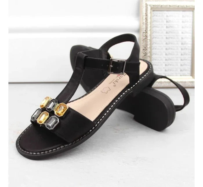 Zirkónové pohodlné sandále S.Barski W OLI261A black Zirkónové pohodlné sandále S.Barski W OLI261A black