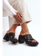 Zazoo 40373 Skórzane Klapki Na Klocku Czarne