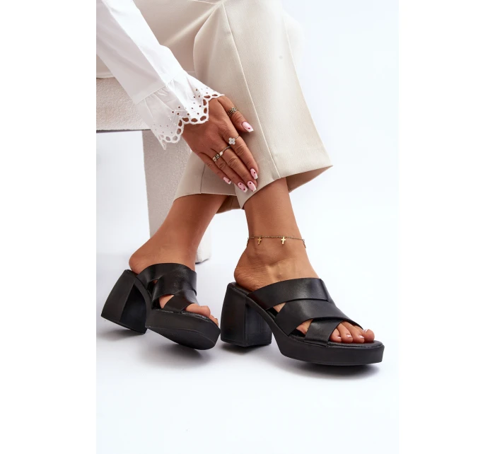 Zazoo 40373 Skórzane Klapki Na Klocku Czarne