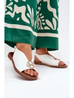 Płaskie Eleganckie Sandały Z Ozdobą Białe Iseliria