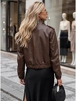Dámska kožená bunda typu bomber na prechodné obdobie, hnedá, FashionStreet TY5874