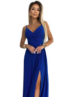 CHIARA - Elegantné dámske dlhé maxi šaty v chrpovej farbe s brokátom na ramienkach 299-17