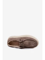 Kožené Semišové Dámské Polobotky na Podpatku Taupe model 22182372 - Boto