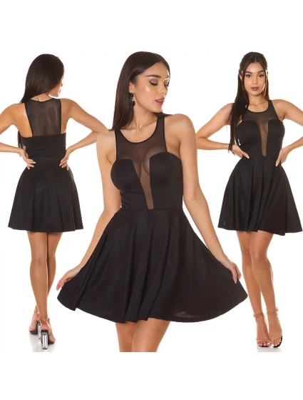 Dámske sexy mini šaty s priehľadným výstrihom 50226 Čierna - KouCla