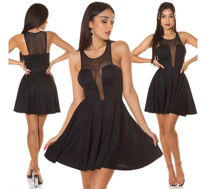 Dámske sexy mini šaty s priehľadným výstrihom 50226 Čierna - KouCla