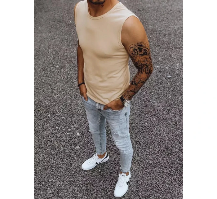 Pánské tričko bez rukávů s potiskem béžové Dstreet model 21965038 - FashionStreet