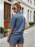 Dámska súprava s džínsovou košeľou a modrými šortkami FashionStreet AY1207 Dámska súprava s džínsovou košeľou a modrými šortkami FashionStreet AY1207