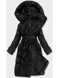Čierna páperová bunda so stojačikom a kapucňou (AG2-J82)