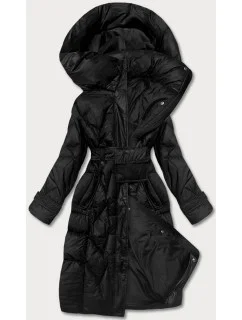 Čierna páperová bunda so stojatým golierom a kapucňou (ag2-j82)