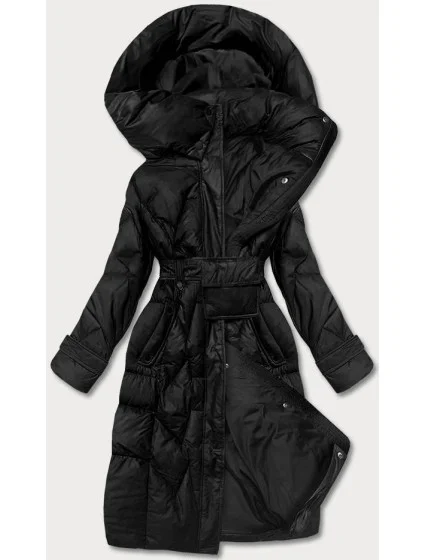 Čierna páperová bunda so stojatým golierom a kapucňou (ag2-j82)