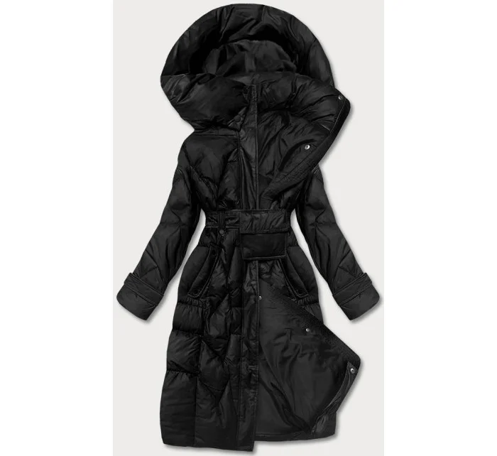 Čierna páperová bunda so stojatým golierom a kapucňou (ag2-j82)